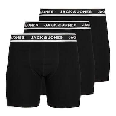 Jack & Jones 3 Pack Cotton Stretch Boxer Briefs - Black