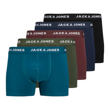 Jack & Jones Jacteo Solid Boxer Trunks 5 Pack - Navy Blazer/Wine/Black/Green/Blue