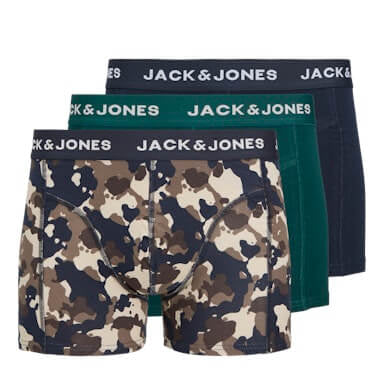Jack & Jones 3 Pack Jaccamflage Trunks - Navy Blazer/Camo/Green