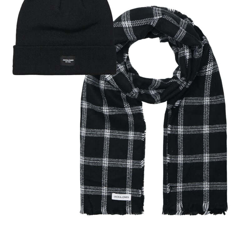 Jack & Jones JACFROST Beanie & Scarf Gift Box Men’s Winter Knit Set, Black