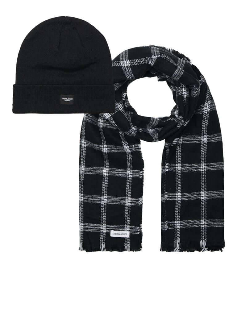 Jack & Jones JACFROST Beanie & Scarf Gift Box Men’s Winter Knit Set, Black