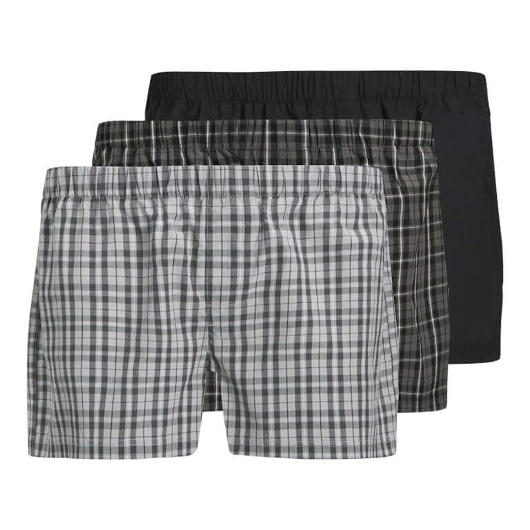Jack & Jones Jacmilano 3 Pack Woven Boxers 100% Cotton - Poppy Seed Black / Blue Checks