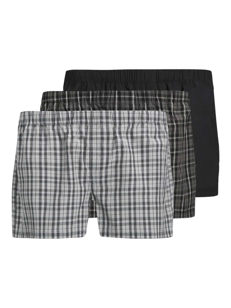 Jack & Jones Jacmilano 3 Pack Woven Boxers 100% Cotton - Poppy Seed Black / Blue Checks