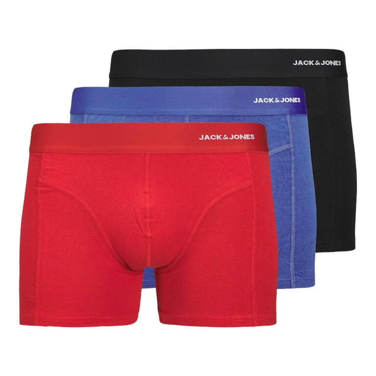 Jack & Jones Bamboo 3 Pack Trunks - Red / Blue / Black