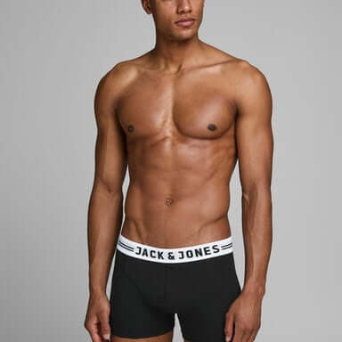 Jack & Jones 3 Pack Cotton Stretch Trunks - Black/White/Grey