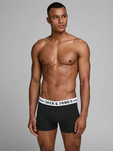 Jack & Jones 3 Pack Cotton Stretch Trunks - Black/White/Grey