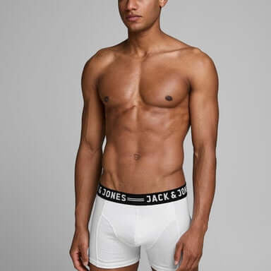 Jack & Jones 3 Pack Cotton Stretch Trunks - Black/White/Grey