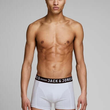 Jack & Jones 3 Pack Cotton Stretch Trunks - Black/White/Grey