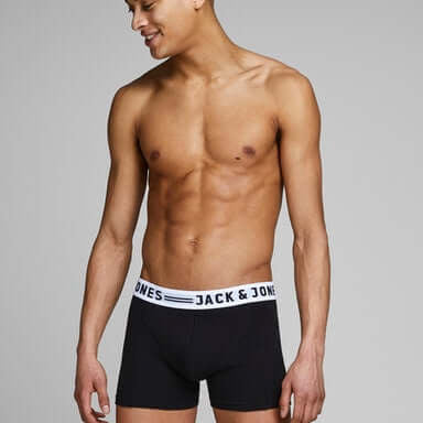 Jack & Jones 3 Pack Cotton Stretch Trunks - Black/White/Grey