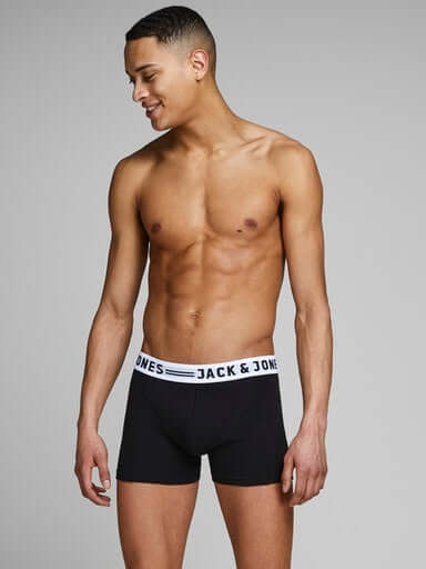 Jack & Jones 3 Pack Cotton Stretch Trunks - Black/White/Grey