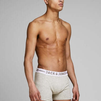 Jack & Jones 3 Pack Cotton Stretch Trunks - Black/White/Grey