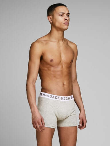 Jack & Jones 3 Pack Cotton Stretch Trunks - Black/White/Grey