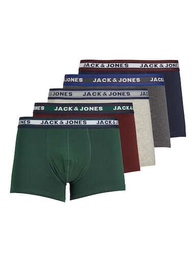 Jack & Jones 5 Pack Cotton Stretch Trunks | Men’s Everyday Underwear