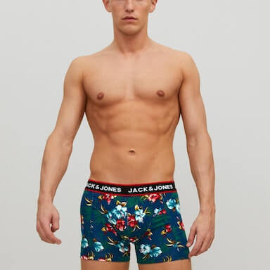 Jack & Jones Jacflower Trunks 3 Pack Cotton Stretch Boxers - Multi Print