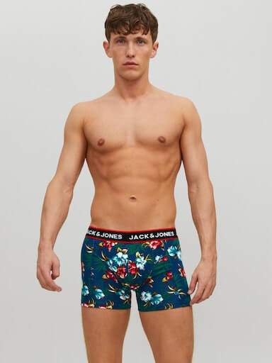 Jack & Jones Jacflower Trunks 3 Pack Cotton Stretch Boxers - Multi Print