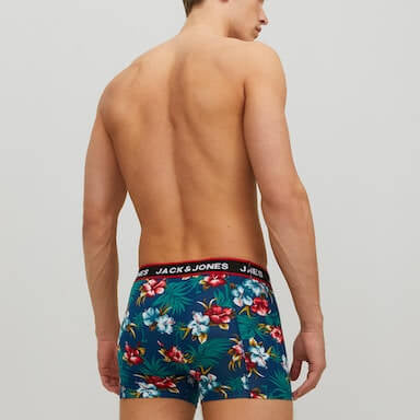 Jack & Jones Jacflower Trunks 3 Pack Cotton Stretch Boxers - Multi Print