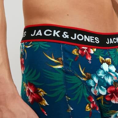 Jack & Jones Jacflower Trunks 3 Pack Cotton Stretch Boxers - Multi Print