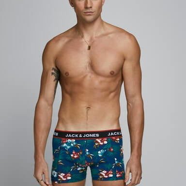 Jack & Jones Jacflower Trunks 3 Pack Cotton Stretch Boxers - Multi Print