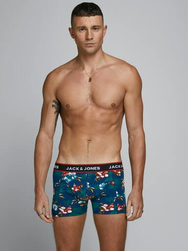 Jack & Jones Jacflower Trunks 3 Pack Cotton Stretch Boxers - Multi Print