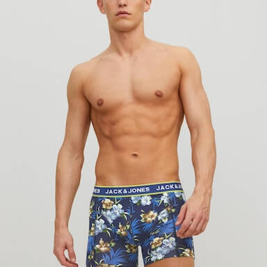 Jack & Jones Jacflower Trunks 3 Pack Cotton Stretch Boxers - Multi Print