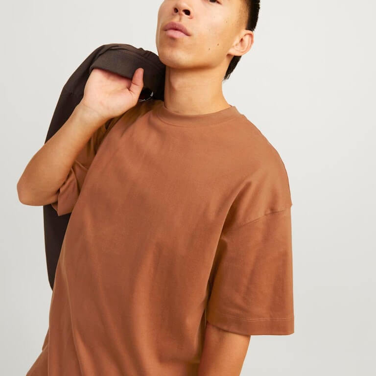 Jack & Jones JJEURBAN EDGE 1 Pack Crew Neck 100% Cotton T-Shirt - Mocha Bisque