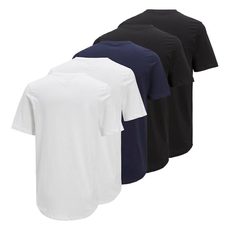 Jack & Jones 5 Pack JPRBLABRODY 100% Cotton Crew Neck T-Shirts - White/Navy/Black