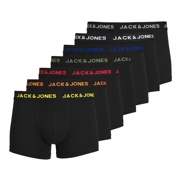 Set of black men's underwear with 'Jack & Jones' branding on a white background