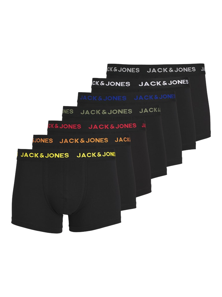 Set of black men's underwear with 'Jack & Jones' branding on a white background