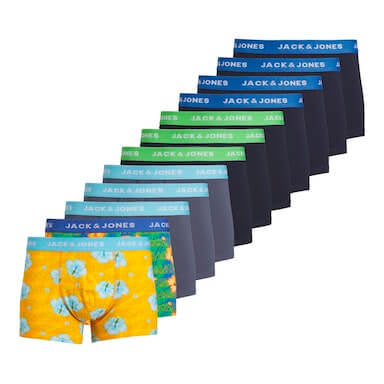Jack & Jones 12 Pack Jachawaii Trunks - Navy Blazer/Palace Blue/Splish Splash