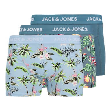 Jack & Jones Jacflower Bird Trunks 3 Pack Cotton Stretch Boxers - Chambray Blue