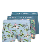 Jack & Jones Jacflower Bird Trunks 3 Pack Cotton Stretch Boxers - Chambray Blue