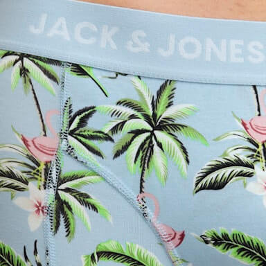Jack & Jones Jacflower Bird Trunks 3 Pack Cotton Stretch Boxers - Chambray Blue