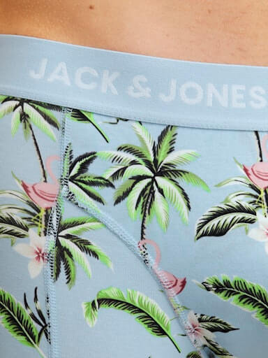 Jack & Jones Jacflower Bird Trunks 3 Pack Cotton Stretch Boxers - Chambray Blue