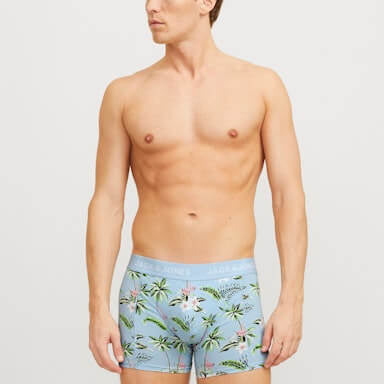 Jack & Jones Jacflower Bird Trunks 3 Pack Cotton Stretch Boxers - Chambray Blue