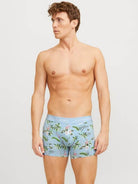 Jack & Jones Jacflower Bird Trunks 3 Pack Cotton Stretch Boxers - Chambray Blue
