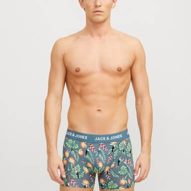 Jack & Jones Jacflower Bird Trunks 3 Pack Cotton Stretch Boxers - Chambray Blue