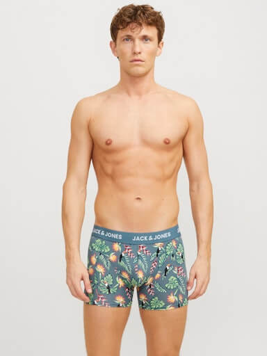 Jack & Jones Jacflower Bird Trunks 3 Pack Cotton Stretch Boxers - Chambray Blue