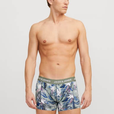 Jack & Jones Jacbrady Flower 3 Pack Cotton Stretch Trunks - Black / Multi Print