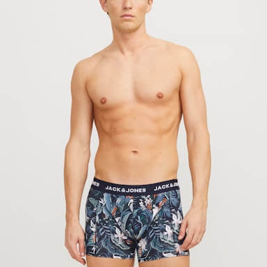 Jack & Jones Jacbrady Flower 3 Pack Cotton Stretch Trunks - Black / Multi Print