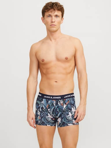 Jack & Jones Jacbrady Flower 3 Pack Cotton Stretch Trunks - Black / Multi Print