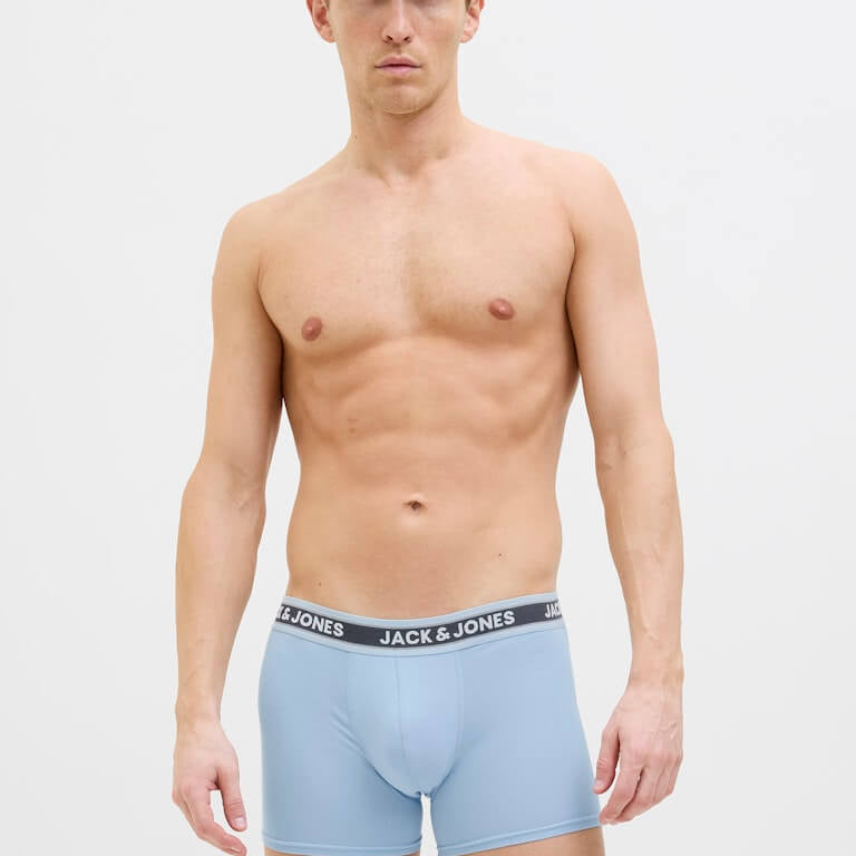 Jack & Jones Jacevan 5 Pack Cotton Stretch Trunks - Black /Oceanview / Green / Chambray blue