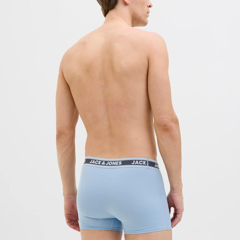 Jack & Jones Jacevan 5 Pack Cotton Stretch Trunks - Black /Oceanview / Green / Chambray blue