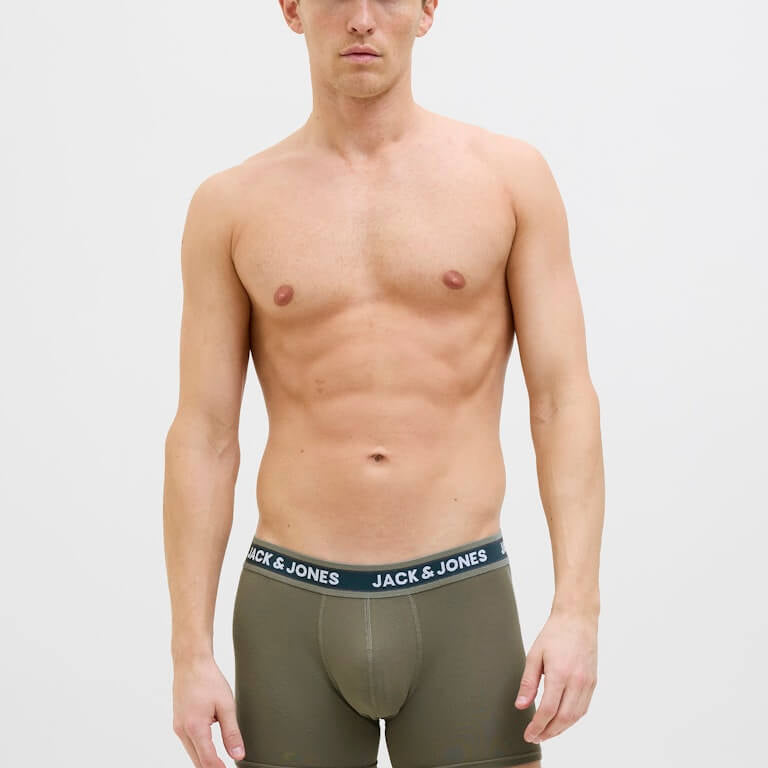 Jack & Jones Jacevan 5 Pack Cotton Stretch Trunks - Black /Oceanview / Green / Chambray blue