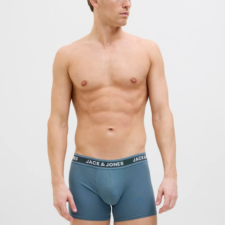 Jack & Jones Jacevan 5 Pack Cotton Stretch Trunks - Black /Oceanview / Green / Chambray blue