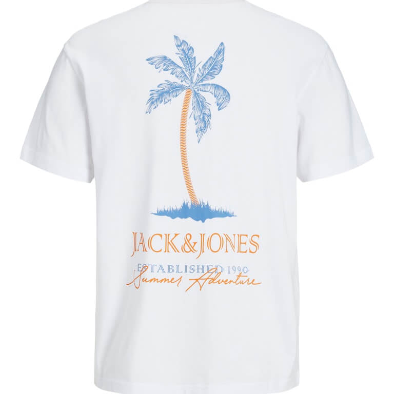 Jack & Jones 1 Pack JJSUMMER VIBES Crew Neck 100% Cotton T-Shirt - White