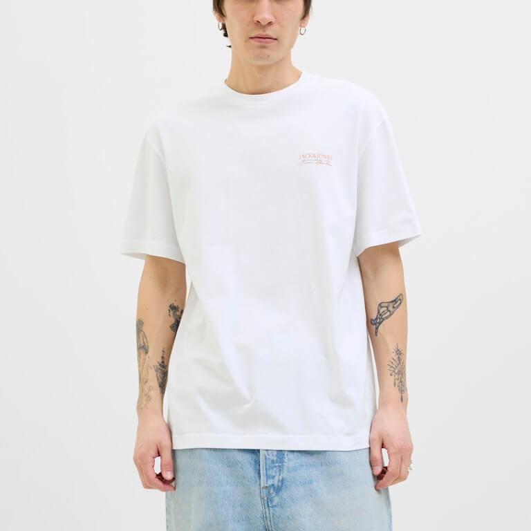 Jack & Jones 1 Pack JJSUMMER VIBES Crew Neck 100% Cotton T-Shirt - White
