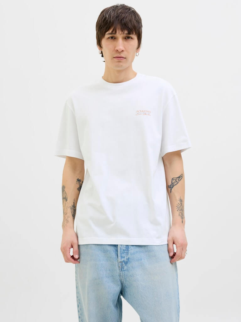 Jack & Jones 1 Pack JJSUMMER VIBES Crew Neck 100% Cotton T-Shirt - White