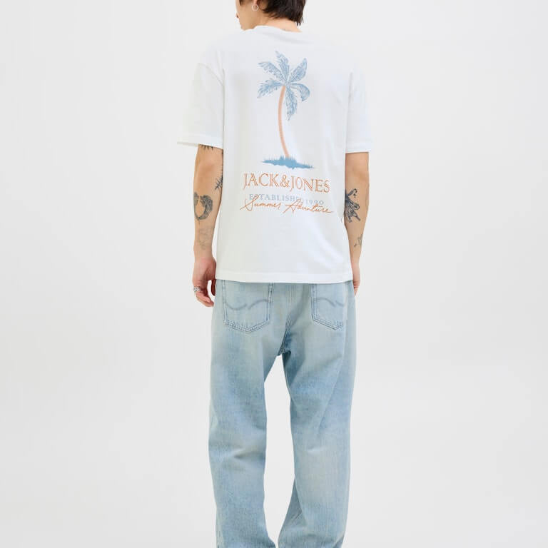 Jack & Jones 1 Pack JJSUMMER VIBES Crew Neck 100% Cotton T-Shirt - White