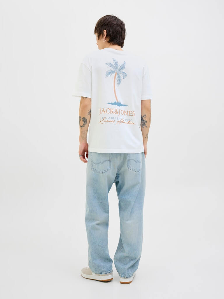 Jack & Jones 1 Pack JJSUMMER VIBES Crew Neck 100% Cotton T-Shirt - White