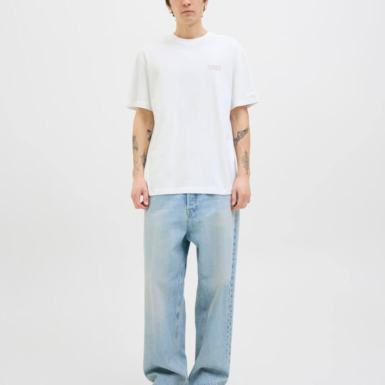 Jack & Jones 1 Pack JJSUMMER VIBES Crew Neck 100% Cotton T-Shirt - White